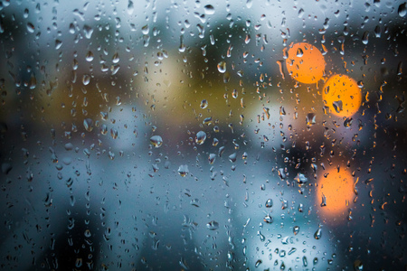 rain drops on window peaceful evening or night at home when stock