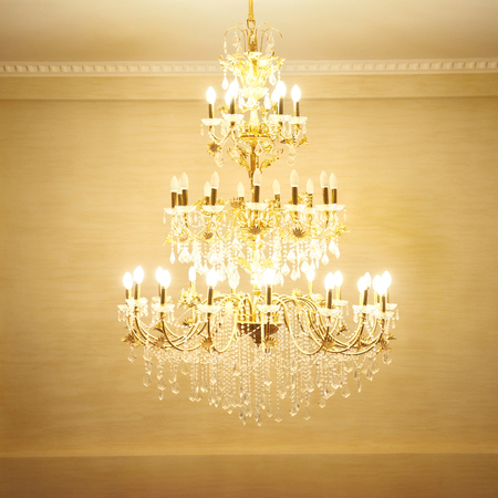 Beautiful Crystal Ancient Chandelier In A Hall Lamp With Soft