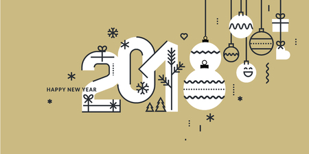 new year 2018 greeting card flat line style vector illustration