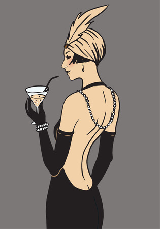 フラッパー女の子 レトロなパーティの招待状のデザイン テンプレート ベクトルの図 のイラスト素材 ベクタ Image