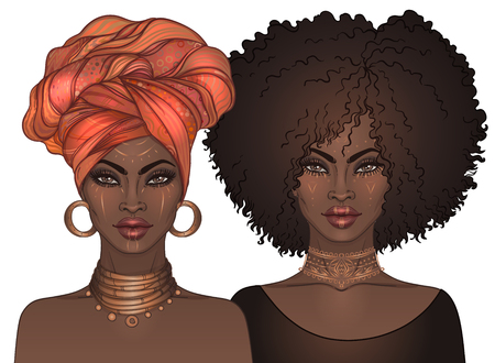 光沢のある唇でのアフリカ系アメリカ人可愛い娘を 2 人 黒人女性のベクトル イラスト アフロとターバン アバターに最適です 白で隔離の図 のイラスト素材 ベクタ Image 光沢のある唇でのアフリカ系アメリカ人可愛い娘を 2 人 黒人女性のベクトル イラスト アフロとターバン アバターに最適です 白で隔離の図 のイラスト素材 ベクタ Image