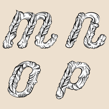 Letters M N O P Fairy Hand Drawn Cute Font In Baroque Royalty Free Cliparts Vectors And Stock Illustration Image