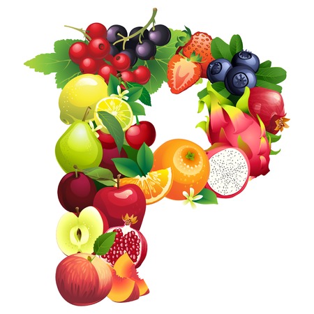 vector illustration letter u composed of different fruits with 6 letter fruit