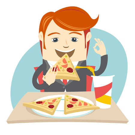 男性が食べてピザを笑顔の漫画イラスト のイラスト素材 ベクタ Image 男性が食べてピザを笑顔の漫画イラスト のイラスト素材 ベクタ Image