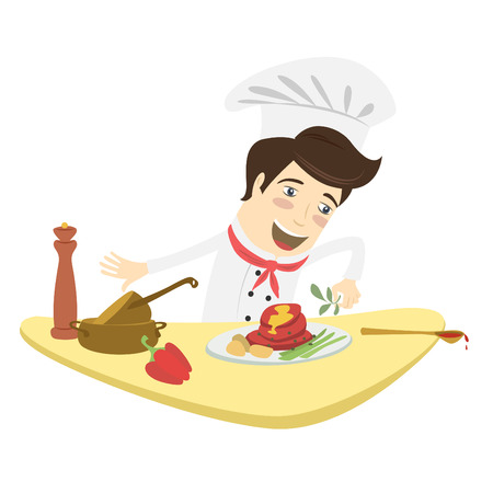 イラスト面白いシェフの台所で肉料理を料理 のイラスト素材 ベクタ Image イラスト面白いシェフの台所で肉料理を料理 のイラスト素材 ベクタ Image