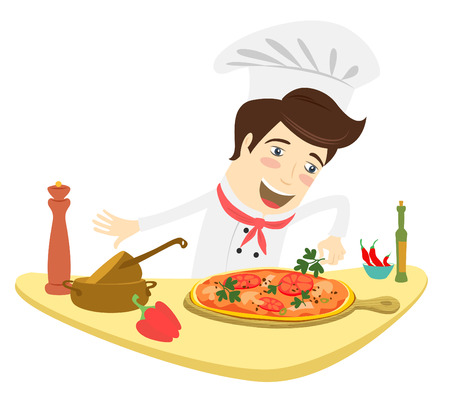 ベクトル図のイケメン シェフの帽子と制服を着ています 手描画ロゴのイラスト素材 ベクタ Image 40932510