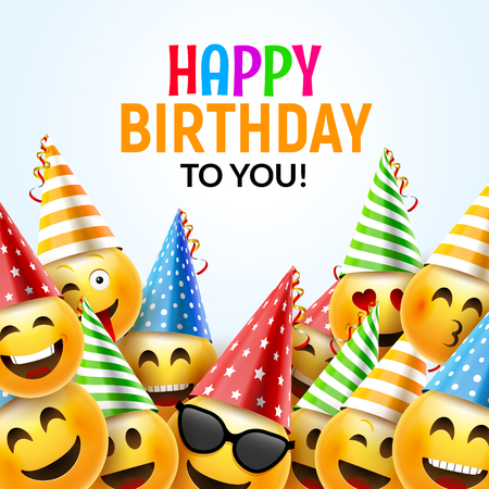 Birthday happy smile greeting card. Vector birthday background 3d colorful character design. Vector Illustration