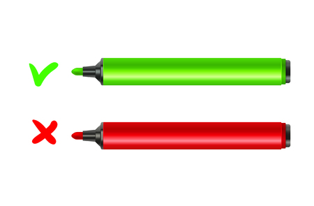 Marker pen with cross and check mark select. vote choice signs checkbox.