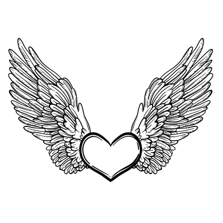 天使の羽とハートのライン アート イラスト 聖バレンタインの日にプリントのヴィンテージ タトゥー 流行に敏感なデザインの T シャツ ビンテージ スタイル ポスターのスケッチします 子供と大人のための塗り絵 のイラスト素材 ベクタ Image 天使の羽とハートのライン アート イラスト 聖バレンタインの日にプリントのヴィンテージ タトゥー 流行に敏感なデザインの T シャツ ビンテージ スタイル ポスターのスケッチします 子供と大人のための塗り絵 のイラスト素材 ベクタ Image
