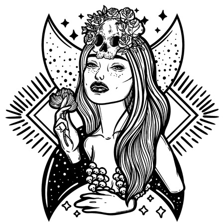 怖い頭蓋骨と花のラインアートイラスト のイラスト素材 ベクタ Image 怖い頭蓋骨と花のラインアートイラスト のイラスト素材 ベクタ Image