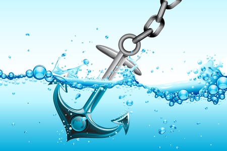 illustration of metallic anchor sinking in water waves - 9378374