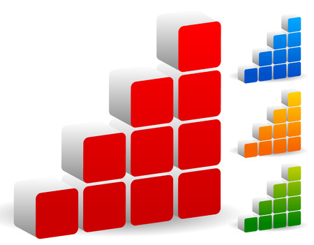 Vector illustration of a blocky bar chart, bar graph or building bricks icon. different colors included. Stock Photo