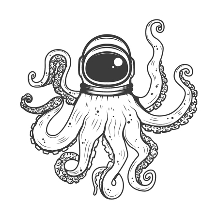 astronaut helmet with octopus tentacles design element for t shirt