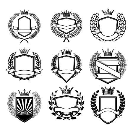 Set of emblem template with wings and crown design element for logo label sign emblem vector illustration