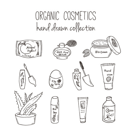 オーガニック ショップの背景 オーガニック化粧品のイラストです ハーブは手描き下ろしのセットです スケッチ スタイルのスパ ハーブ 野生の花はベクター フレームです のイラスト素材 ベクタ Image