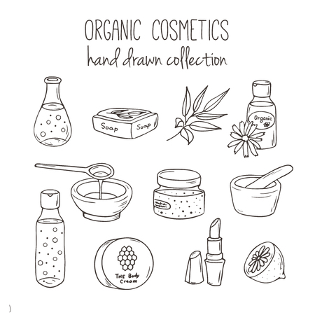 オーガニック ショップの背景 オーガニック化粧品のイラストです ハーブは手描き下ろしのセットです スケッチ スタイルのスパ ハーブ 野生の花はベクター フレームです のイラスト素材 ベクタ Image