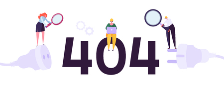 Website under construction. 404 page maintenance with characters workers in uniform repairing network problem. web page not found. vector illustration Фото со стока