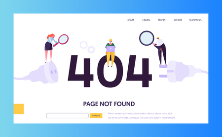 404 maintenance error landing page template. page not found under construction concept with characters workers fixing internet problem for website. vector illustration Фото со стока