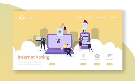 Voting elections landing page template. business people characters internet voting concept for website or web page. easy edit. vector illustration Banco de Imagens
