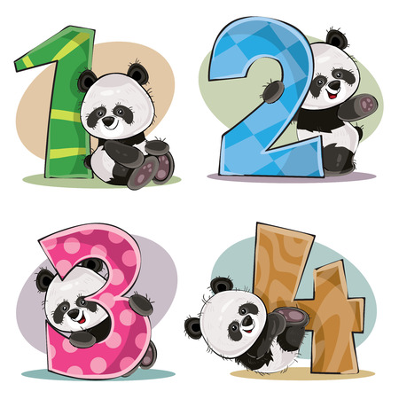 Ensemble De Panda Bebe Mignon Avec Des Nombres Vector Illustration De Dessin Anime Clipart Pour Carte De Voeux Pour Anniversaire D Enfants Invitation Pour Inviter Modele Impression De T Shirt Maths Amusants Compter Chiffres