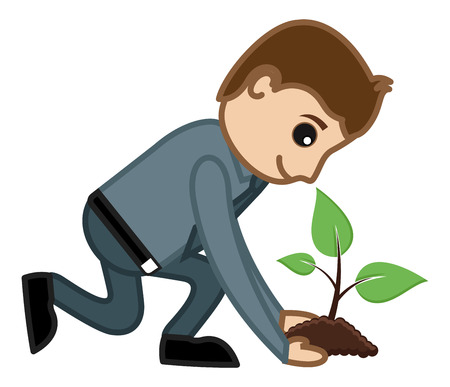 Planting a tree vector character cartoon illustration Imagens