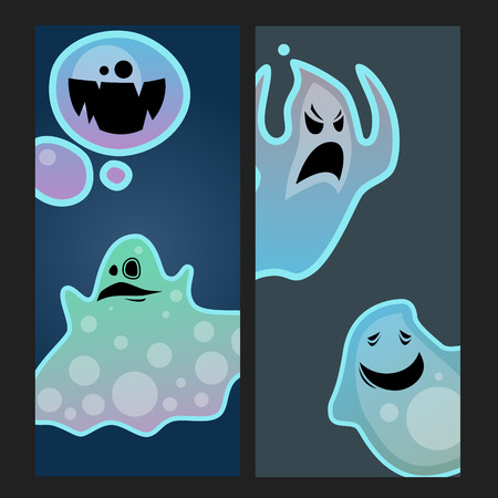 不気味な幽霊キャラ怖い休日モンスター コスチューム悪シルエット不気味なファントムの幽霊妖怪ベクトル イラストを漫画します のイラスト素材 ベクタ Image