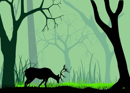 鹿のシルエット 木と黒いシルエット イラストで野生動物の森のシーンのイラスト素材 ベクタ Image 鹿のシルエット 木と黒いシルエット イラストで野生動物の森のシーンのイラスト素材 ベクタ Image