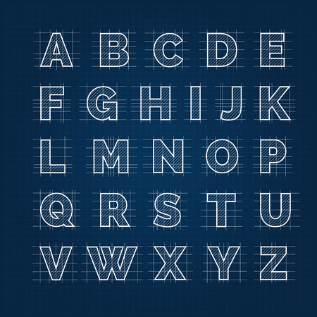 製図用紙のアルファベット ベクトル図面スケッチ フォント文字のイラスト素材 ベクタ Image