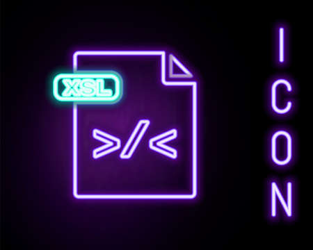 Glowing neon line xsl file document. download xsl button icon isolated on black background. excel file symbol. colorful outline concept. vector Фото со стока