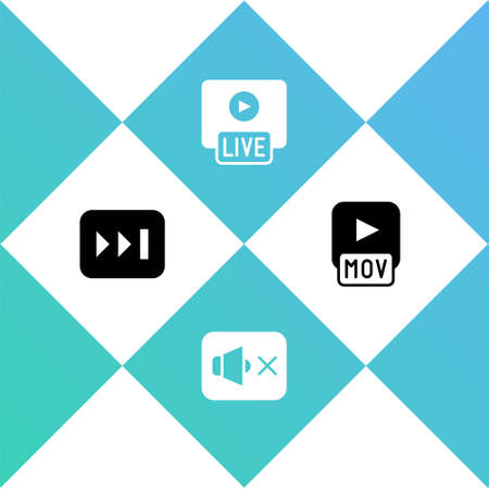 Set fast forward speaker mute live stream and mov file icon vector