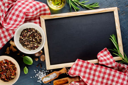 Black chalk board and spices. Template for recipes or food menu - 36647529