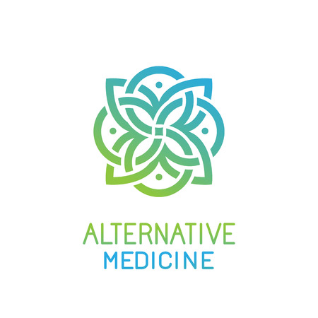 Massage: Абстрактный шаблон для альтернативной медицины, центр здоровья и студий йоги - эмблема сделано с листьями и линиями