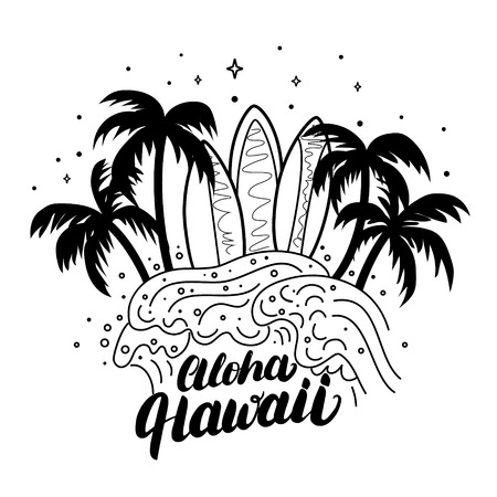 サーフガール手書きのレタリング ティープリントデザインやその他のサーフボードのシルエットを持つ大学のグラフィックイラスト 現代の筆書道 ベクトルイラスト のイラスト素材 ベクタ Image