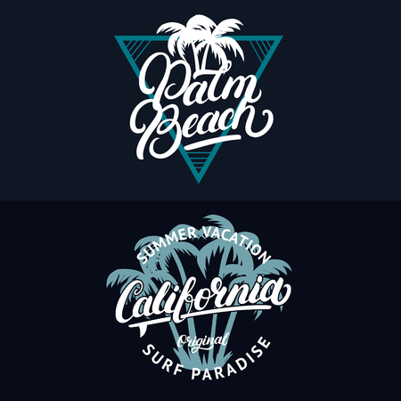 Set Of California And Palm Beach Hand Written Lettering With