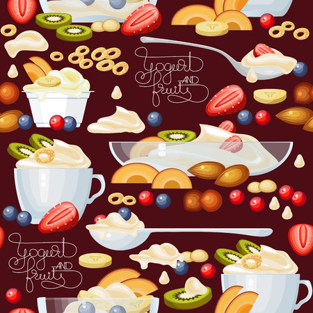 カッテージ チーズ サワー クリーム 手書き単語のシームレスなパターン ベクトルの背景 食べ物のイメージ 手描き下ろしイラスト壁紙 テキスタイル ファブリックまたは包装紙 のイラスト素材 ベクタ Image