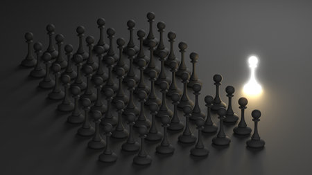 Wiing chess pawn concept. beat competitors. think different concept. 3d rendering