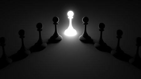 Pièce de pion d'échecs exceptionnelle. notion de leadership. individualité unique et se démarquer de la foule. rendu 3d Banque d'images