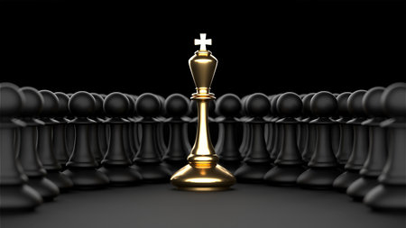 Roi d'échecs. concept de réussite du chef. notion de chef d'entreprise. rendu 3d