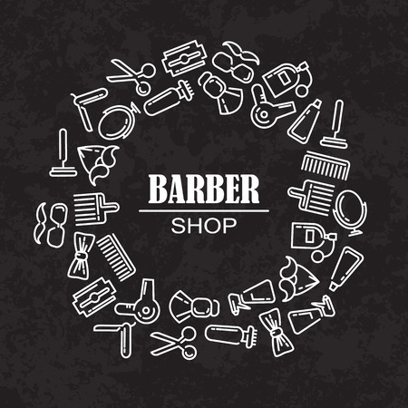 Composition of the set of icons for the barber shop vector elements for your web design in flat linear illustration style