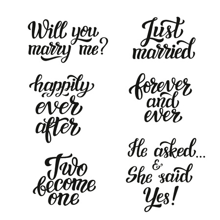 hand lettering typography wedding set romantic quotes will