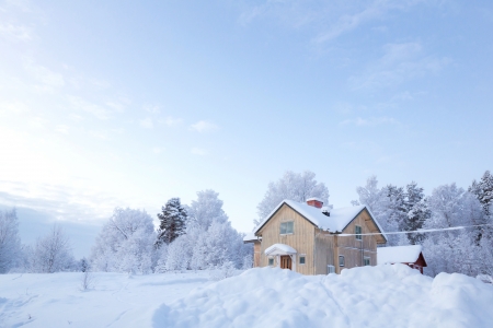 Winter Landscape With House At Kiruna Sweden Lapland Stock Photo