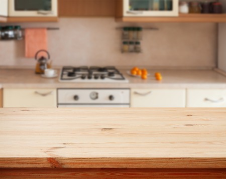 Kitchen interior empty wooden table closeup. horizontally - 38589522