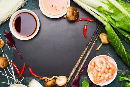 Chinese Or Thai Cooking Food Background Asian Ingredients Soy Sauce Chopsticks