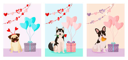 A set of postcards with cute dogs. cartoon design.