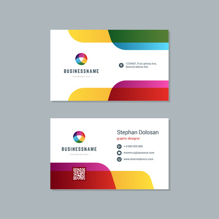 ビジネス カードは トレンディなカラフルなテンプレート現代企業のブランド スタイル ベクトル図を設計します きれいな背景の抽象的なロゴ 2 つの側面 のイラスト素材 ベクタ Image