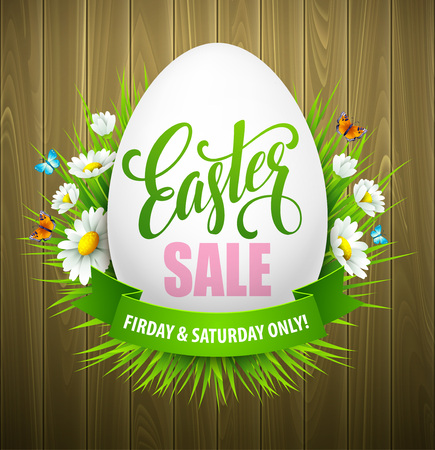 Sun flower: Easter sale background with eggs and spring flower. Vector illustration EPS10 Illustration