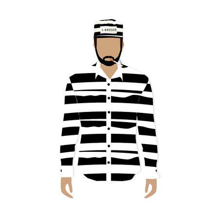 ベクトル図囚人番号 Stripted 帽子と燃えているタバコを帽子 口ひげとあごひげを持つギャング のイラスト素材 ベクタ Image
