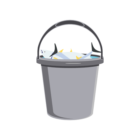 Raster Illustration Seau Gris Pleine De Poissons Frais Isolé Seau Gris Illustration Raster Plein De Poisson Frais Et