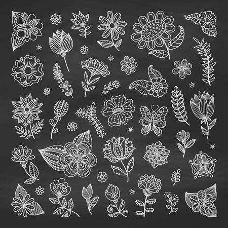 set of chalk trees on the chalkboard elements for design vintage