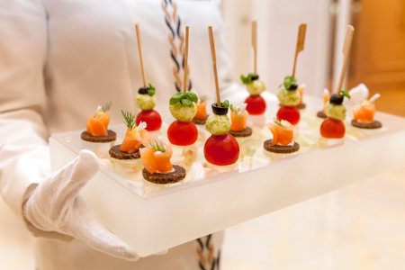 finger food canapes presented in an elegant way stock photo